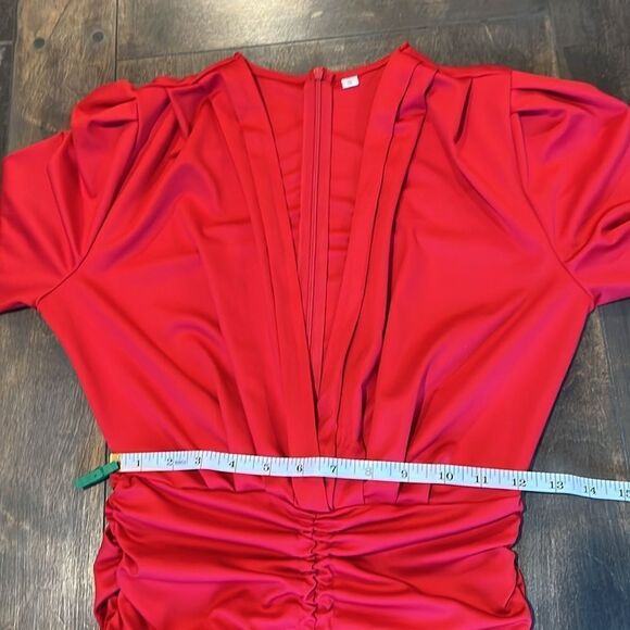 New Sexy Long Sleeve Autumn Sexy Deep V Neck Pleated Cocktail Dress SM - Picture 9 of 11